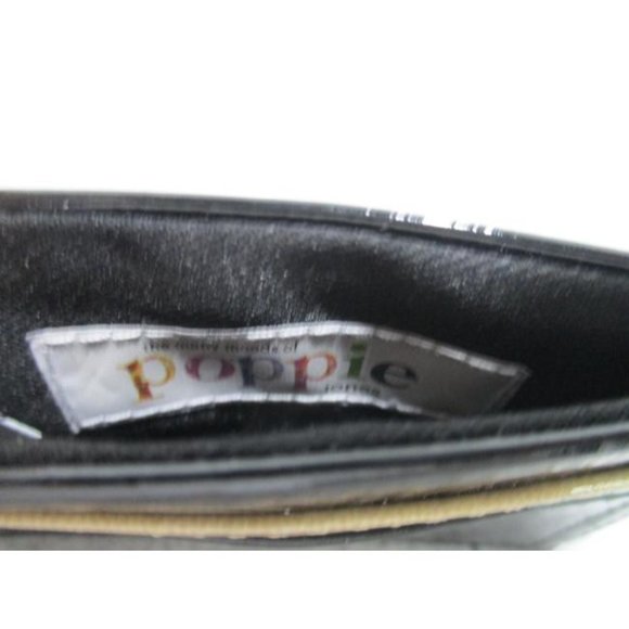 *Poppie Jones Black and Tan Crinkle Patent Cardholder Key Clip Wallet - Picture 3 of 4